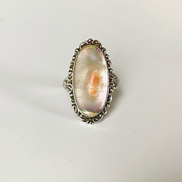 Antique Victorian Ornate Blister Pearl Sterling Silver Ring Size 6.5 - Picture 3 of 6